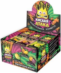 Жевательная конфета КИСЛАЯ АТАКА 11гр. /уп.48 шт./ ассорти