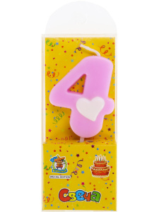 Свеча-цифра "4" с сердечком