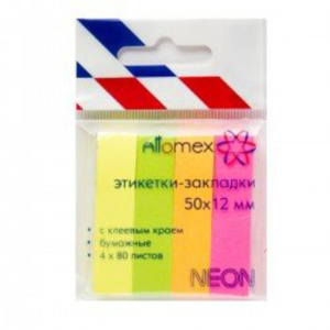 Закладки с липким краем (50*12мм) 4цв, по 80л. НЕОН