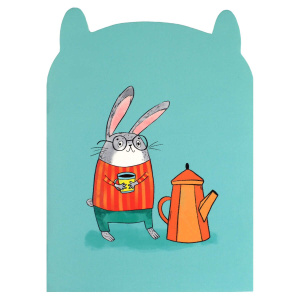 Блокнот 120*170мм  32л скоба "Зайка-кофеман" лин., фигурн.вырубка, мат.лам.