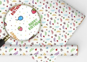 Бумага упаковочная 70*100см  "Паттерн HAPPY BIRTHDAY"