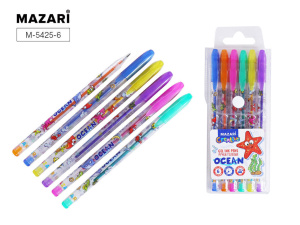 Набор гелевых ручек MAZARI  6 цв. OCEAN с блёстками аромат.чернила, цв.корпус, 0,9мм