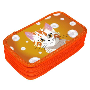 Пенал 3 отд. (205*125*55) молния, лам.картон "Кошка и пузыри"
