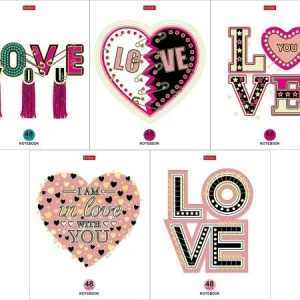 Тетрадь А5 48л кл. Hatber "LOVE" 5 диз.в спайке, мат.лам., 3Dфольга, бел.100%