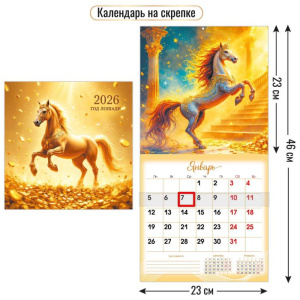 Календарь КВАДРАТ  230*230мм на 2026г.с курсором  Символ года