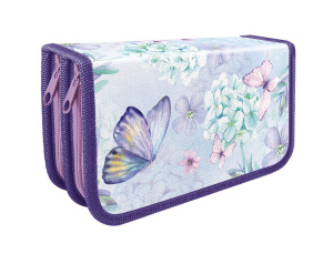 Пенал 2 отд. (190*105*50) молния, металлиз.лам.картон "Цветы и бабочки"