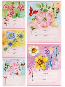 Тетрадь А5 24л кл. Проф-Пресс "Цветочной великолепие" 5 диз.в спайке, белизна 92%