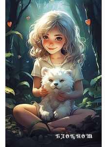 Блокнот А6  32л скоба "Девочка с другом" клетка