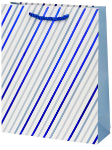Пакет подар. бумажн. 18*24*8,5 см, Синие линии, синий 210 гр