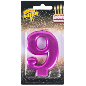 Свеча-цифра "9" Ярко-розовая 8см.