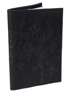 Обложка для паспорта натуральная кожа Вдохновение, черный, тиснение
