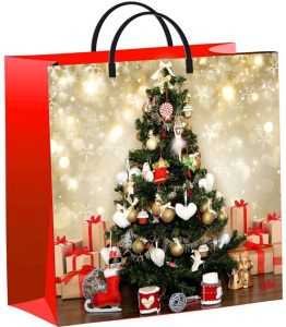 Пакет 30*30см (140мк) с пластиковой ручкой "Елка в золоте" Ламинат