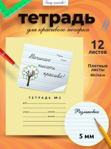 Тетрадь А5 12л косая лин. частая с доп.горизонт.лин. ПИШУ КРАСИВО "Начинаю писать красиво №2"