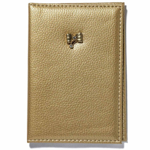 Обложка для паспорта из к/з золотистая метал. брошка, золотистая