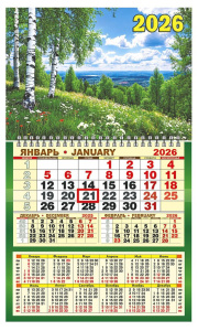 Календарь настенный  310*500мм на 2026г. ОДНОБЛОЧНЫЙ с курсором и календ.сеткой "На косогоре"