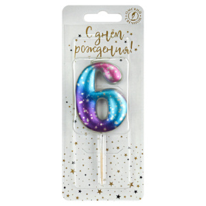 Свеча-цифра "6" космос, 4см