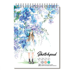 Скетчпад А5+  40л., гребень,  80гр/м2 "Нежные цветы" белый,зеленый,оранж,серый