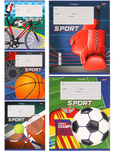 Тетрадь А5 24л кл. Проф-Пресс "Спортивные атрибуты" 5 диз.в спайке, белизна 92%