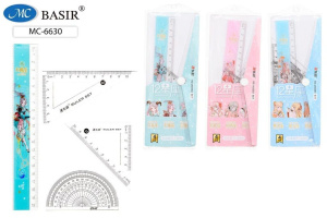 Набор геометрический (2 треуг. 20см лин., трансп.) "Аниме-Знаки Зодиака"