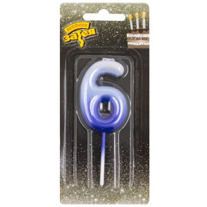 Свеча-цифра "6" Омбре голуб/синий, 6см.