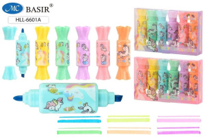 Набор текстовыделителей Basir "Единорог" 6 цв., двусторон.