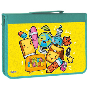 Папка А4 (340*235*30) с ручками молния, ткань/лам.картон "Каваи в школе"