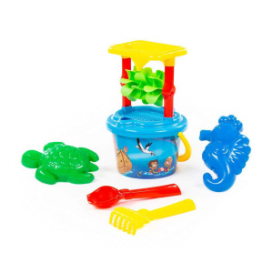 Набор игрушек. Мельница, ситичко, ведро 1л, совок 18см, грабельки 18см, формочки 2 шт