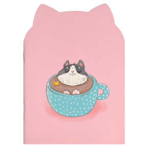 Блокнот А5  32л скоба "Кот и Уточка" фигурная вырубка, мат. лам.