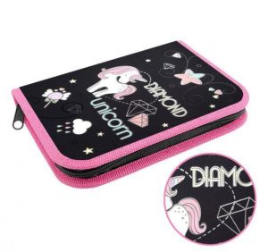 Пенал 1 отд. (190*130*27) молния, лам.картон, 3Dфольга, 3Dлак "Единорог в алмазах"