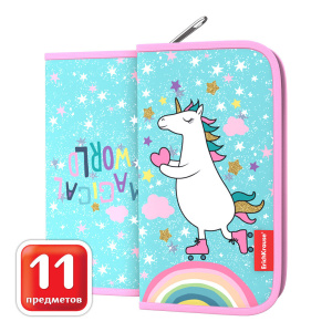 Пенал 1 отд. (205*110*25) молния, ткань, наполнение 11пр. "Rainbow Skate"