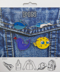 Значок-пин сувенирный "Морские жители" мет.эмаль 4шт.