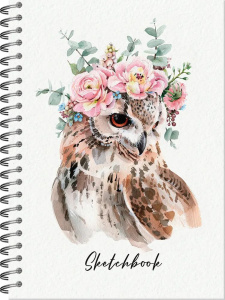 Скетчбук А5  60л., гребень, 100гр/м2 "Совушка" тв.обл.