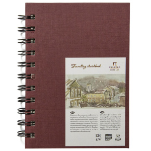 Блокнот А6, 62л. "Travelling sketchbook" гранатовый, пружина слева