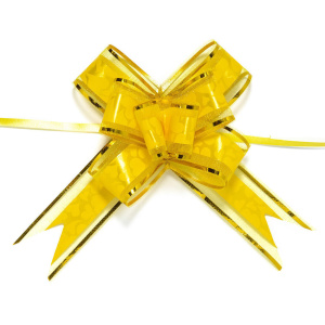 Бант подарочный затягивающийся  10см*30мм, 46см с органзой и рисунком ЖЕЛТЫЙ 10шт/уп