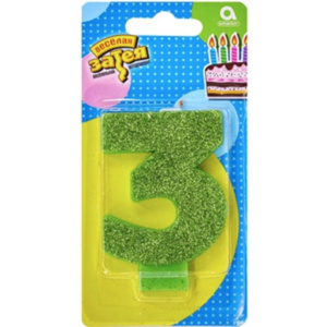 Свеча-цифра "3", Глиттер 8см