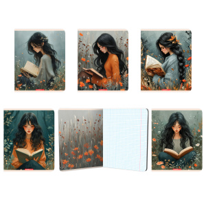 Тетрадь А5 48л кл. Полиграф Принт "Девушка с книгой" мерцающий песок, белизна 100%