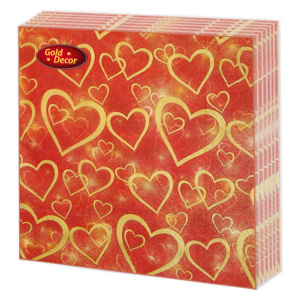 Салфетка  Gold decor "Золотые сердечки" 33*33см, 20 шт., 3-х слойная
