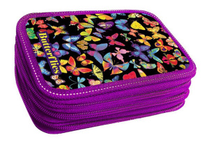 Пенал 3 отд.  (205*125) Бабочки на черном, ламинат, метал. объём