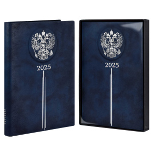 Ежедневник дат. 2025г, А5 176л., кож.зам., тв.пер. "Тиволи синий. Символика" тисн., ляссе