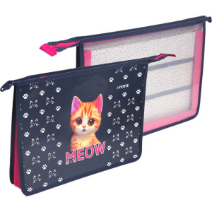 Папка д/труда А4 (337*243*80) 2отд. молния сверху, пластик" MEOW" конгр.тиснение