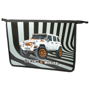 Папка д/ труда А4 (335*240*85) 2отд. молния сверху, пластик/ламинат "Бело-черный джип"