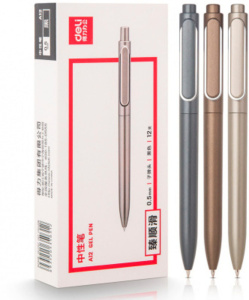 Ручка гелевая Deli  0,5мм черная, автомат, корп. ассорти