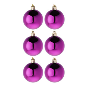 Набор елочных шаров 6 см, 6 шт., маджента, пластик