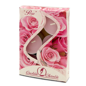 Свеча чайная ароматизированная 12гр "Роза", 6шт/уп