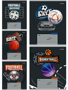 Тетрадь А5 12л косая лин. с доп.горизонт.лин. Проф-Пресс "Спорт и мяч" 5диз.в сп.