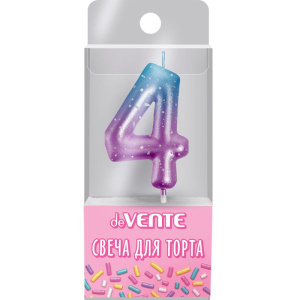 Свеча-цифра "4" Degrade  6 см, метал.цвет+напыление серебрян.точками