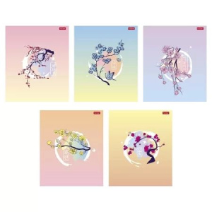 Тетрадь А5 48л кл. Hatber "Цветущие страницы" софт-тач, 5 диз.в спайке, белизна 100%