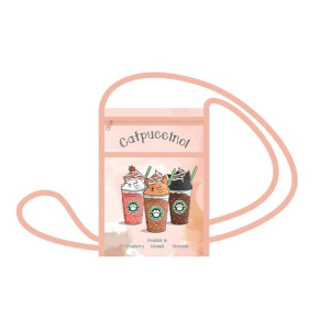 Кошелек  "Кэтпучино", на молнии с карманом, печать на ткани