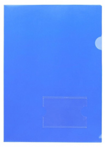 Папка уголок А4  Синяя 0,18мм с карманом для визитки