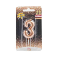 Свеча-цифра Розовое золото "3", 4,5см.